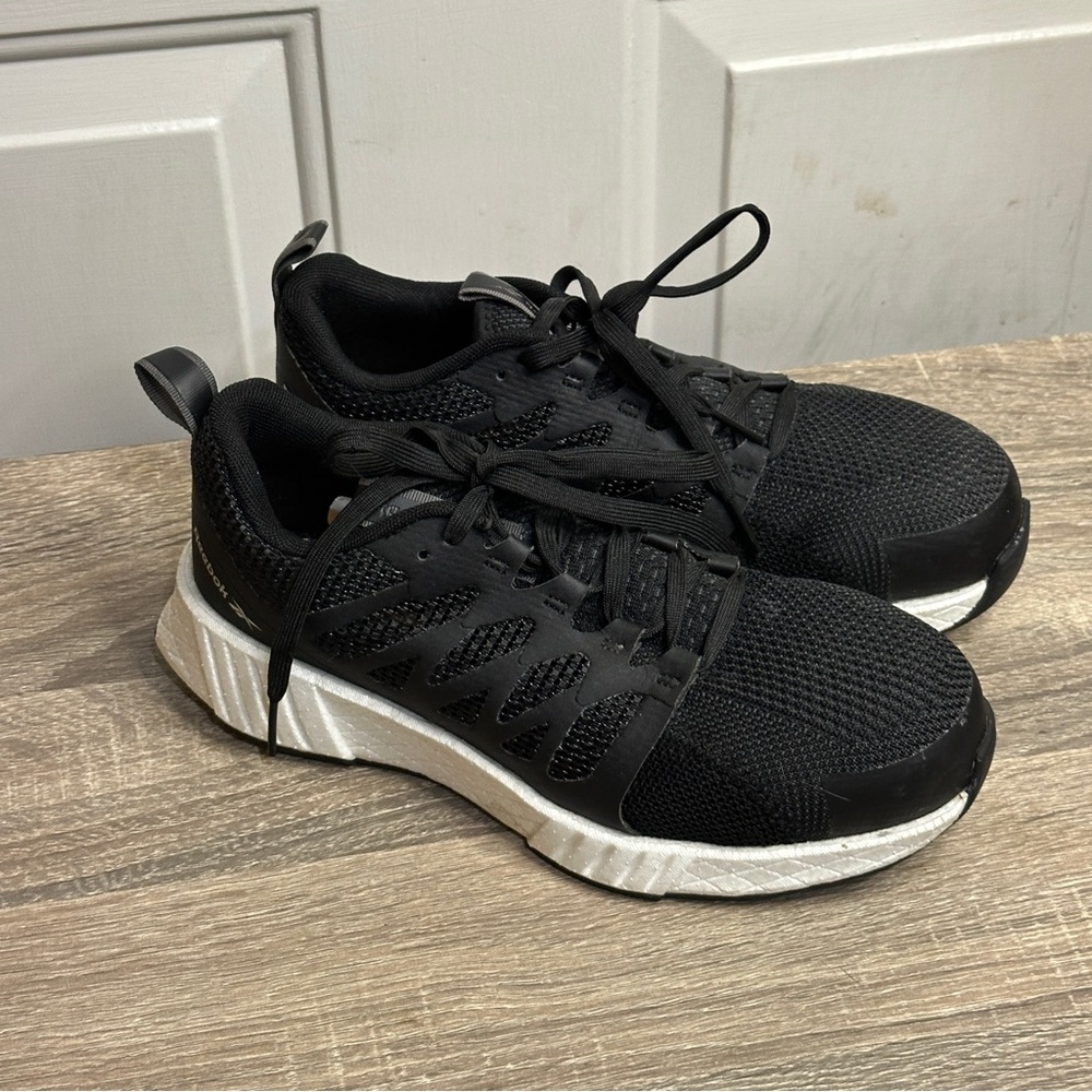 Reebok Fusion‎ Flexweave Shoes Womens Sz 6.5 Black White Composite Toe Athletic